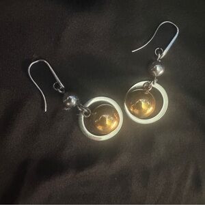 Mil-or Italy Vintage Brass Ball in Silver hoop  Earrings Stainless Steel